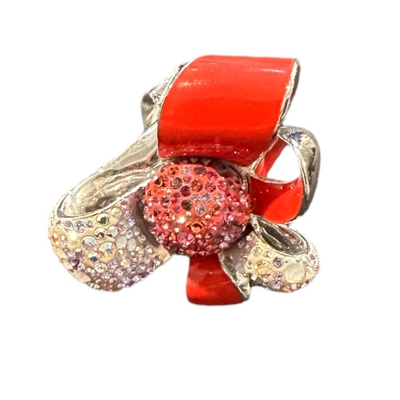 Swarovski red white bow ribbon statement silver ring 52 6 - Picture 2 of 11